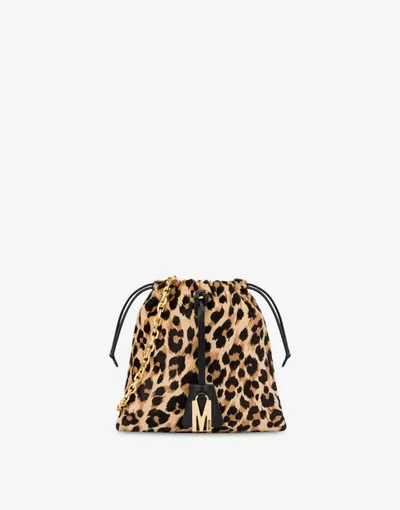 Moschino Leopard Pony Skin Bucket Bag In Beige