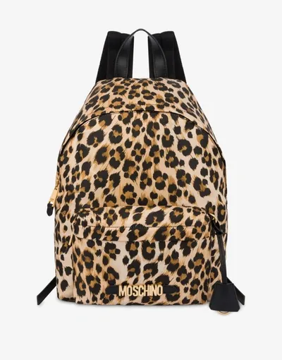 Moschino Lettering Logo Nylon Backpack In Beige