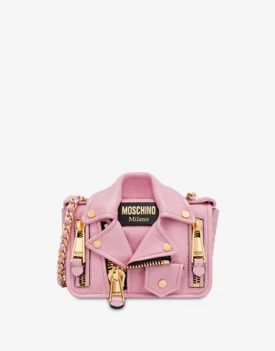 Moschino Small Nappa Biker Bag In Pink