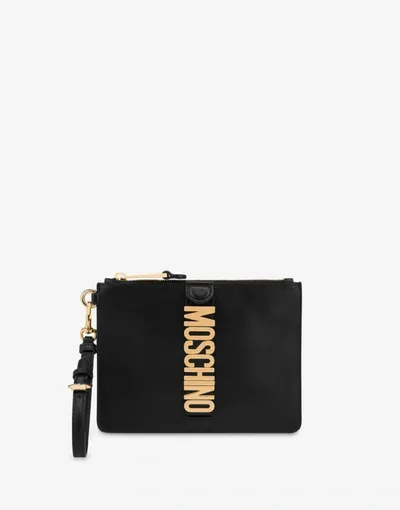 Moschino Couture Biker Calfskin Clutch In Black