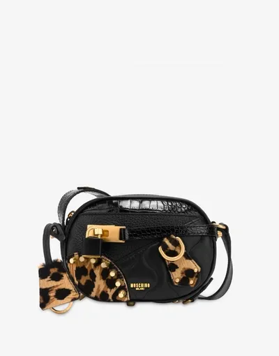 Moschino Calfskin And Pony Skin Shoulder Bag In Black