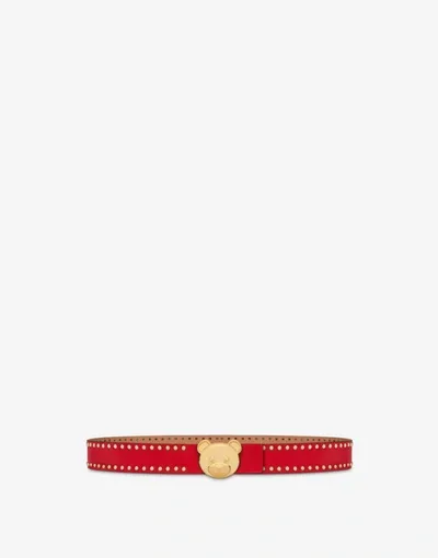 Moschino Teddy Bear Studs Calfskin Belt In Red