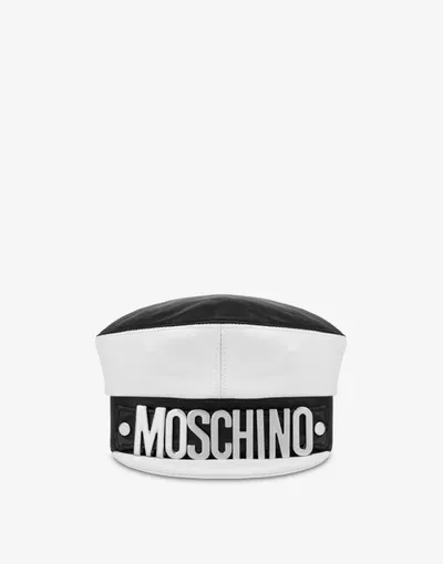 Moschino Black & White Leather Hat