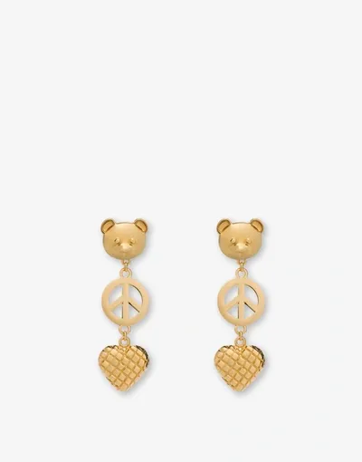 Moschino Clip Earrings With Charm In Gold