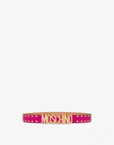 Moschino Lettering Logo Studs Belt In Fuchsia