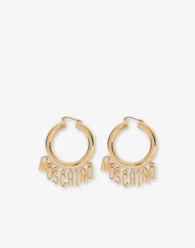 Moschino Logo Lettering Charm Hoop Earrings In Gold