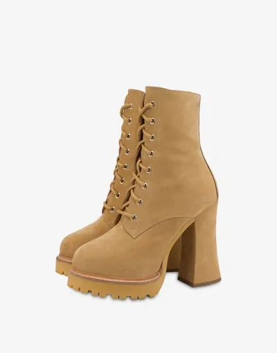 Moschino Nubuck Combat Boots In Honey