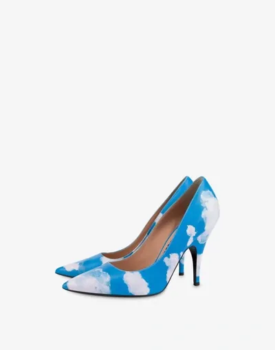 Moschino Painted Sky Calfskin Pumps In Blau