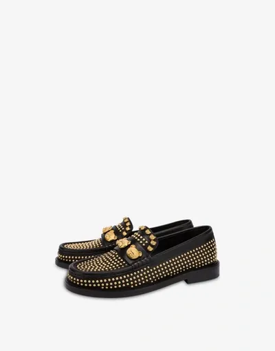 Moschino Teddy Studs Calfskin Loafers In Black