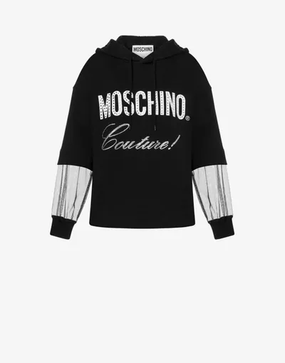 Moschino Layered Couture Logo Hooded Sweatshirt In Black