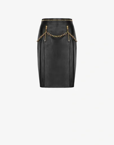 Moschino Nappa Leather Skirt With Chain In Black