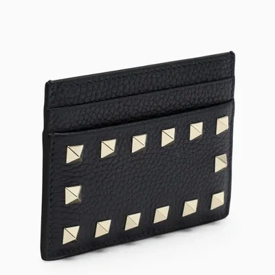 Valentino Garavani Navy Rockstud Credit Card Holder In Blue