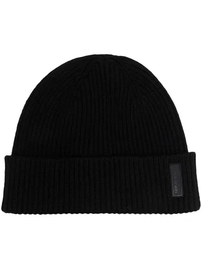 Giorgio Armani Logo-patch Cashmere-knit Beanie In Schwarz