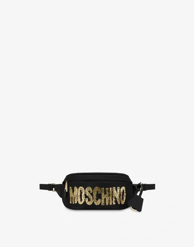 Moschino Painted Logo Nylon Bumbag In Black