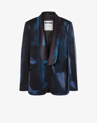 Moschino Painting Wool Satin Jacket In Dark Blue