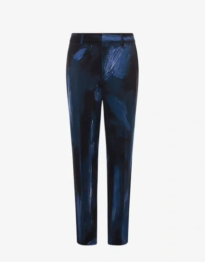 Moschino Painting Wool Satin Trousers In Dark Blue