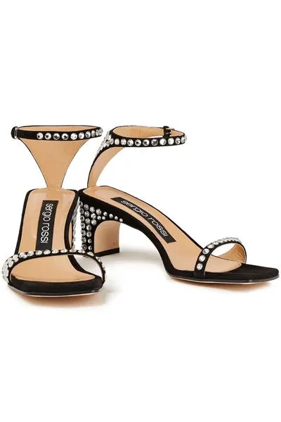 Sergio Rossi Crystal-embellished Suede Sandals In Black