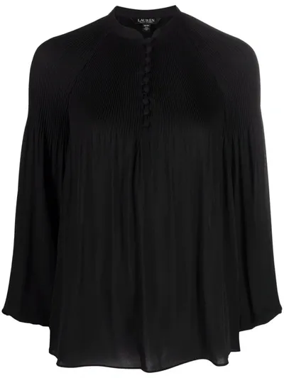 Lauren Ralph Lauren Pleated Long-sleeve Shirt In Black