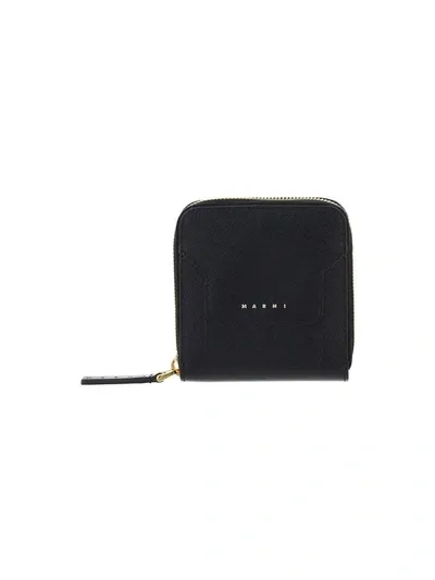 Marni Logo Printed Compact Wallet In Black