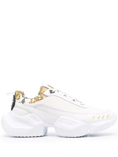 Versace Jeans Couture Split-sole Barocco-print Trainers In Weiss