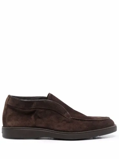 Santoni Slip-on Suede Boots In Dark Brown