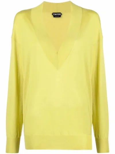 Tom Ford Fine-knit V-neck Jumper In Yellow