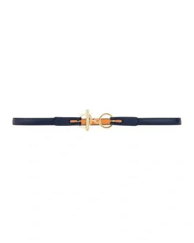 Vaincourt Paris L'attachante Small Leather Belt In Navy