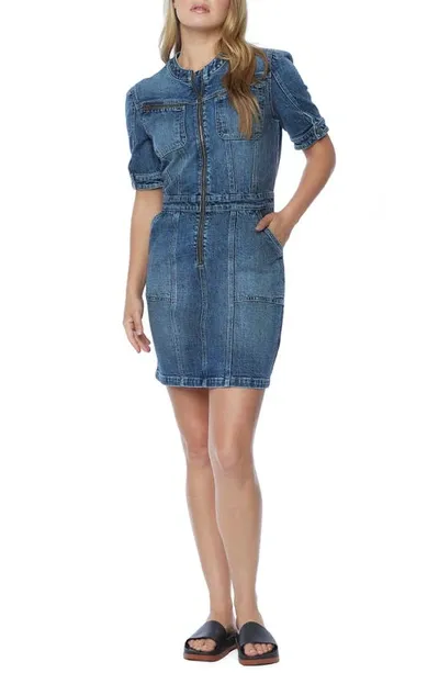 Wash Lab Race Puff Sleeve Denim Sheath Dress In City Blue