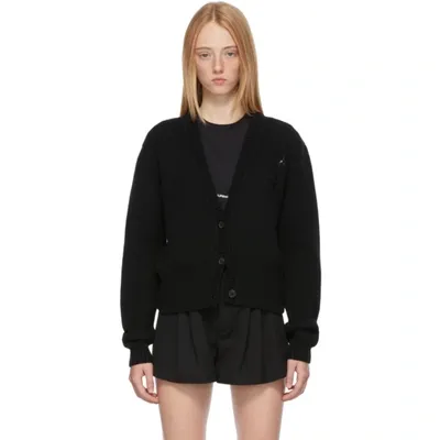 Saint Laurent Black Cashmere Monogram Cardigan In Noir Noir Brillant