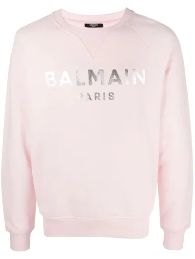 Balmain Logo-print Crew Neck Sweatshirt In Pink