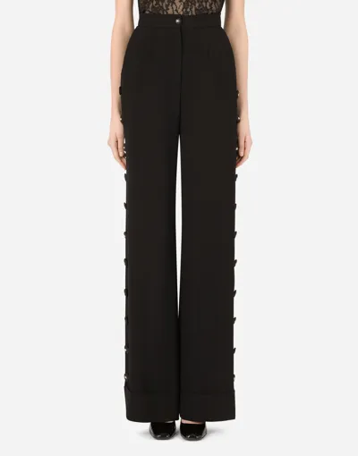 Dolce & Gabbana Piqué Palazzo Pants With Buttons And Turn-ups In Black