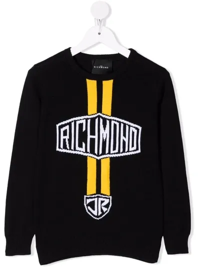 John Richmond Junior Kids' Logo-print Knitted Jumper In Black