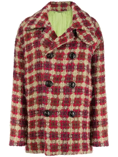 Dsquared2 Checked Double-breasted Coat In ["green", "red"]