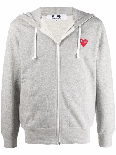 Comme Des Garçons Play Heart-motif Zipped Hoodie In Grey