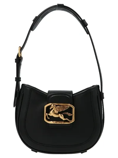 Etro Pegaso Plaque Shoulder Bag In Black