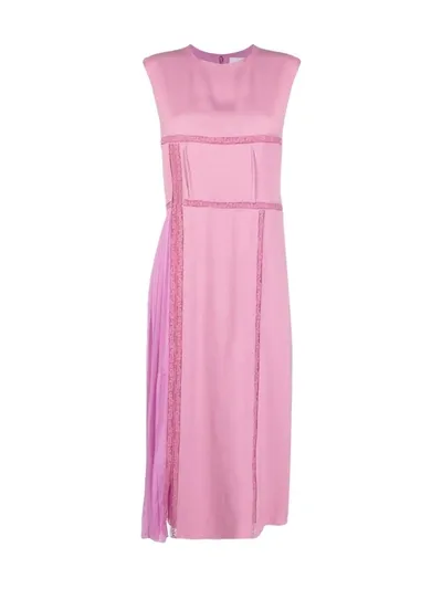 Chloé Patchworked Georgette And Lace Midi Dress In Pink