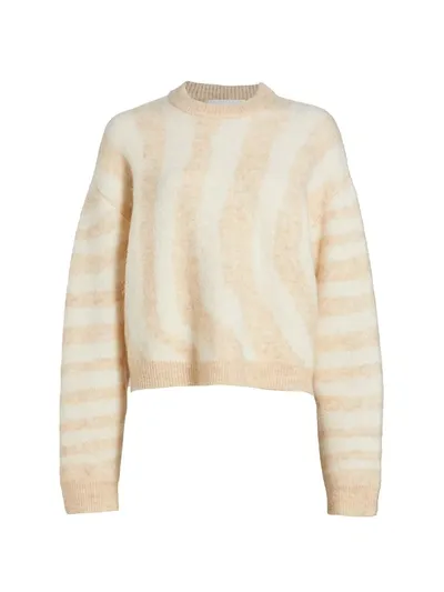 Remain Birger Christensen White And Pink Motif Crewneck Sweater In Multicolor