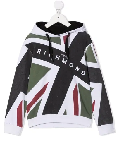 John Richmond Junior Kids' Graphic Print Drawstring Hoodie In Black