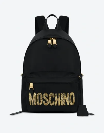 Moschino Painted Logo Nylon Backpack In Black