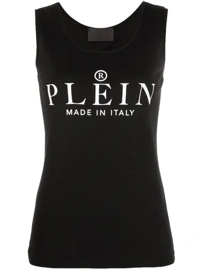 Philipp Plein Iconic Plein Cotton Tank Top In Black