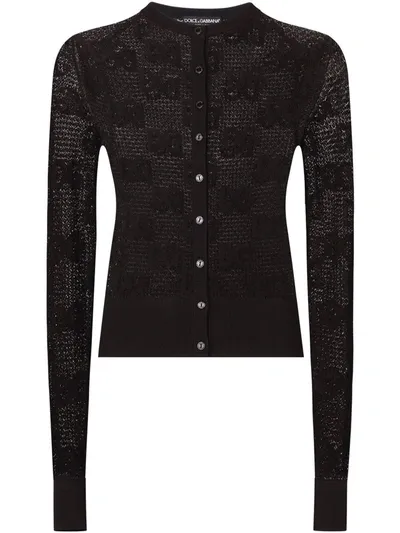 Dolce & Gabbana Black Cardigan With All-over Logo