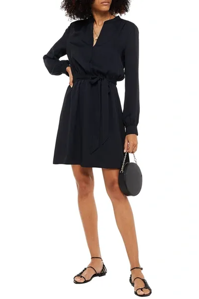 Joie Leonore Belted Silk Crepe De Chine Mini Dress In Black