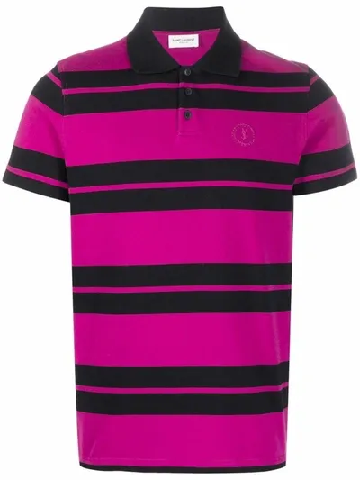 Saint Laurent Stripe Monogram Cotton Polo In Violet