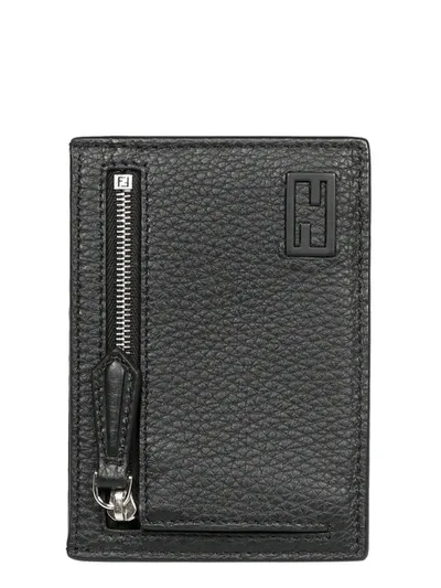 Fendi Baguette Plaque Zipped Cardholder In Black