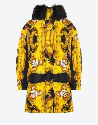 Moschino Teddy Scarf Padded Parka In Black