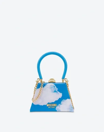 Moschino Painted Sky Calfskin Trapeze Bag In Turquoise