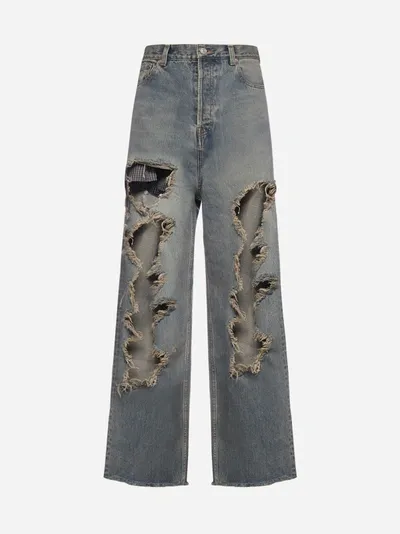 Balenciaga Brown Destroyed Baggy Pants In Blue