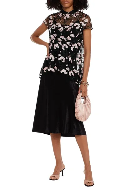 Erdem Arlesa Embroidered Gathered Lace Top In Black