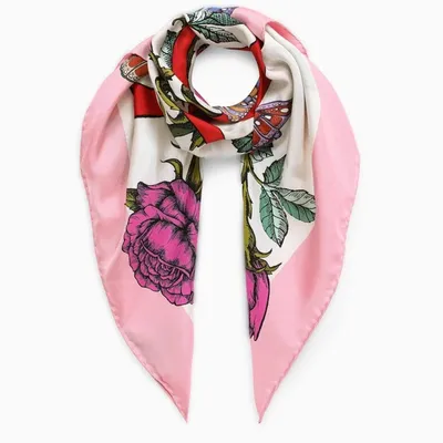 Valentino Pink/multicolour Floral-print Silk Scarf In Multicolor