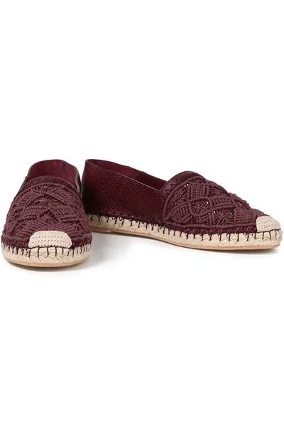 Valentino Garavani Macramé-paneled Leather Collapsible-heel Espadrilles